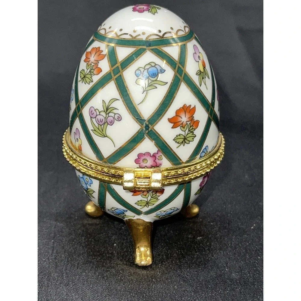 Decorative Floral Painted 3 footed Easter Egg Trinket Box 4